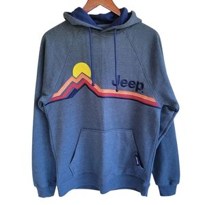 Jeep Jedco Mountain Stripe Raglan Hoodie Sweatshirt Blue Womens Small